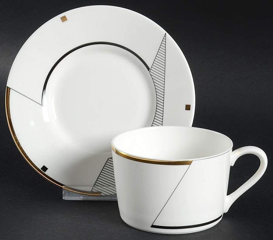 Geometry Gold Flat Cup & Saucer Set by Mikasa-1