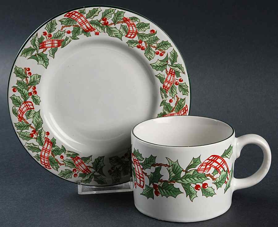 Holiday Ribbon Flat Cup & Saucer Set by Mervyn's-1