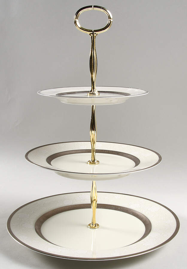 Platinum Lace 13 7/8"-14 1/4" 3-Tiered Serving Tray(DP,SP,BB) HC by Mikasa-1