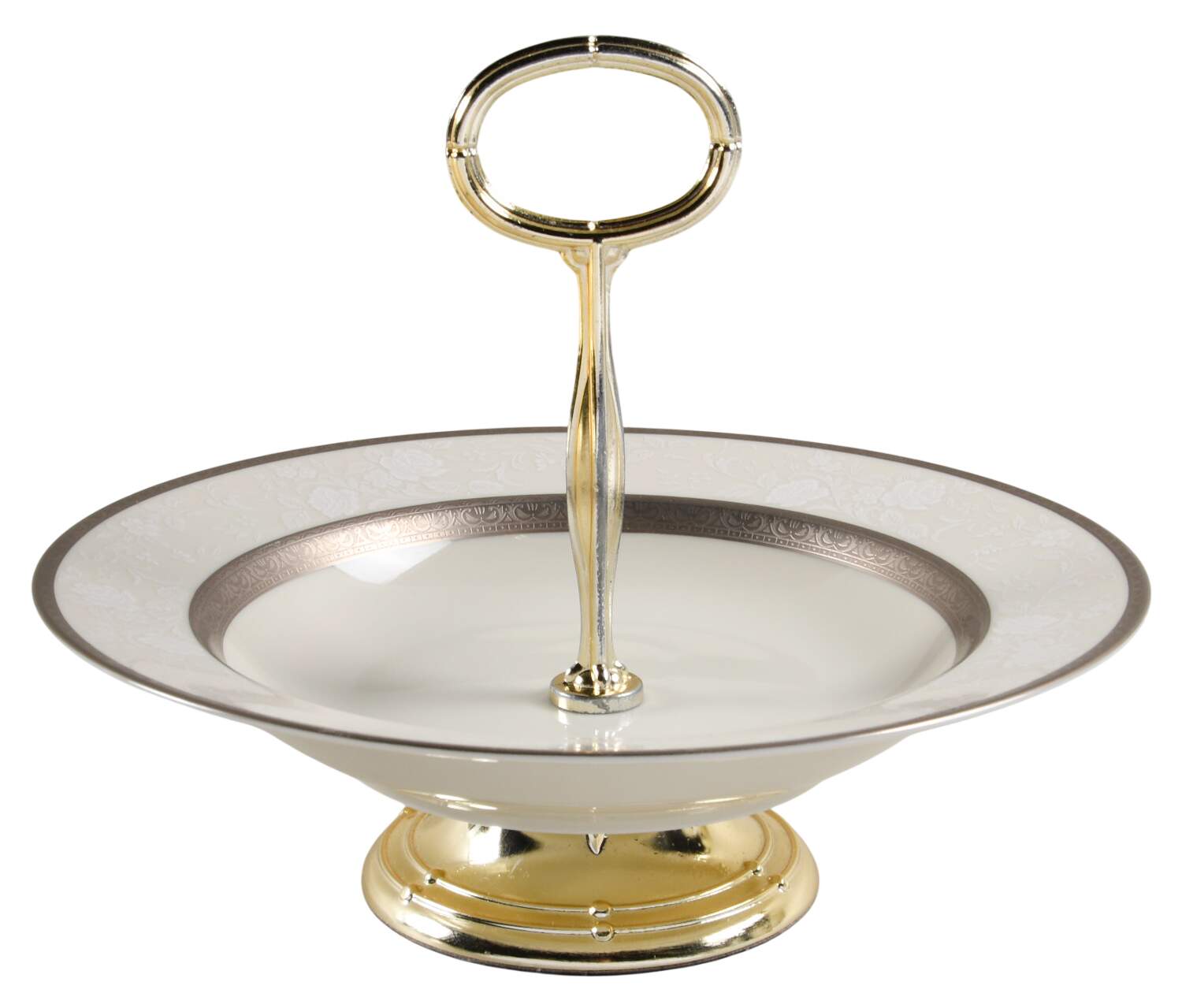 Platinum Lace 6"-7" Handled Footed Nut Dish HC by Mikasa-1