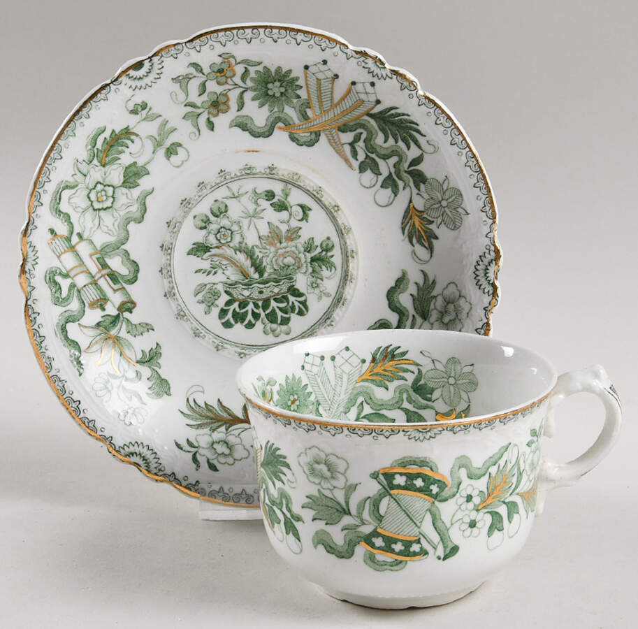 Japan Green Flat Cup & Saucer Set by J & G Meakin-1