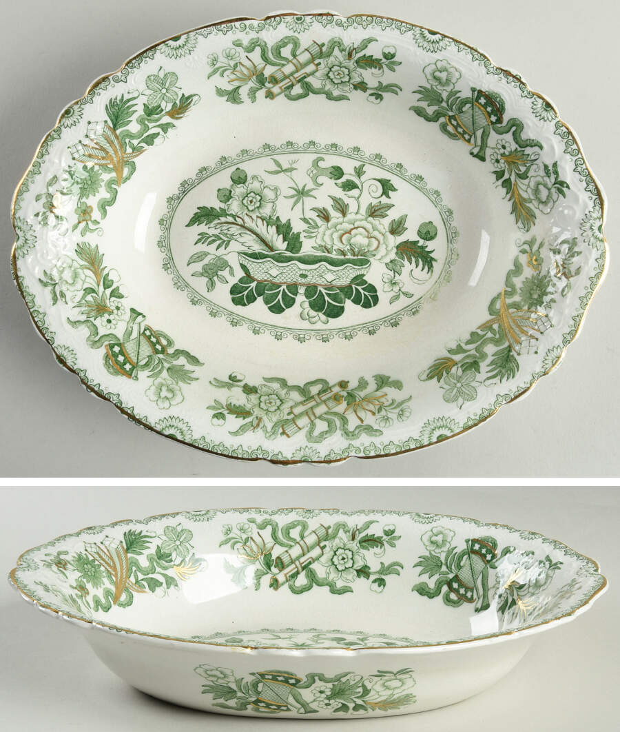 Japan Green 9" Oval Vegetable Bowl by J & G Meakin-1