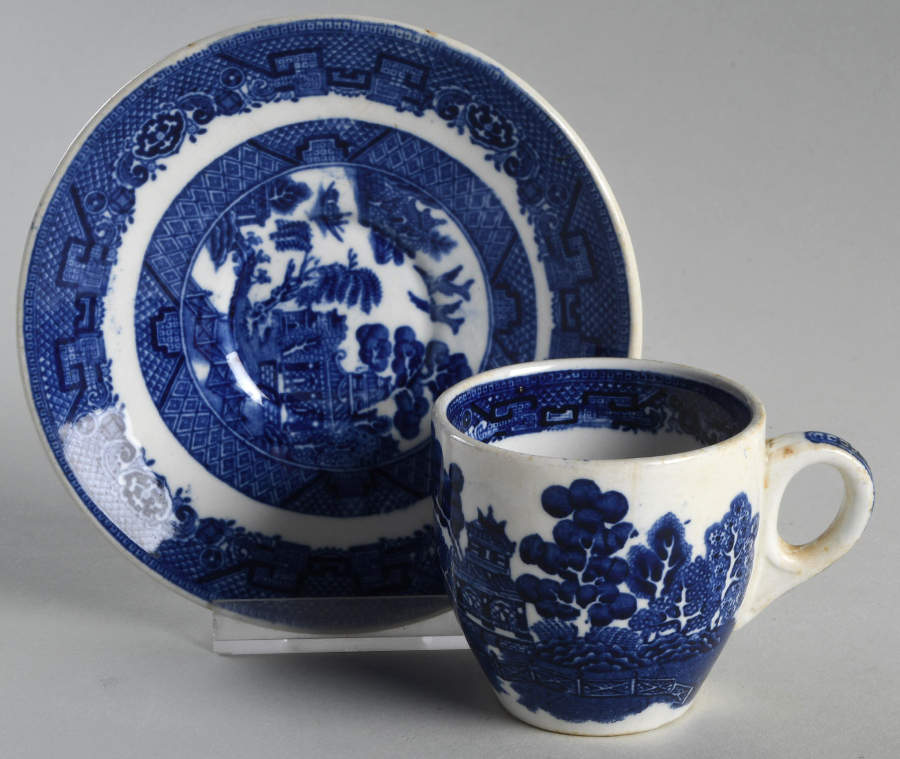 Willow Blue (No Gold Trim) Flat Demitasse Cup & Saucer Set by John Maddock & Sons-1