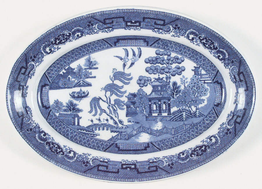 Willow Blue (No Gold Trim) 11" Oval Serving Platter by John Maddock & Sons-1