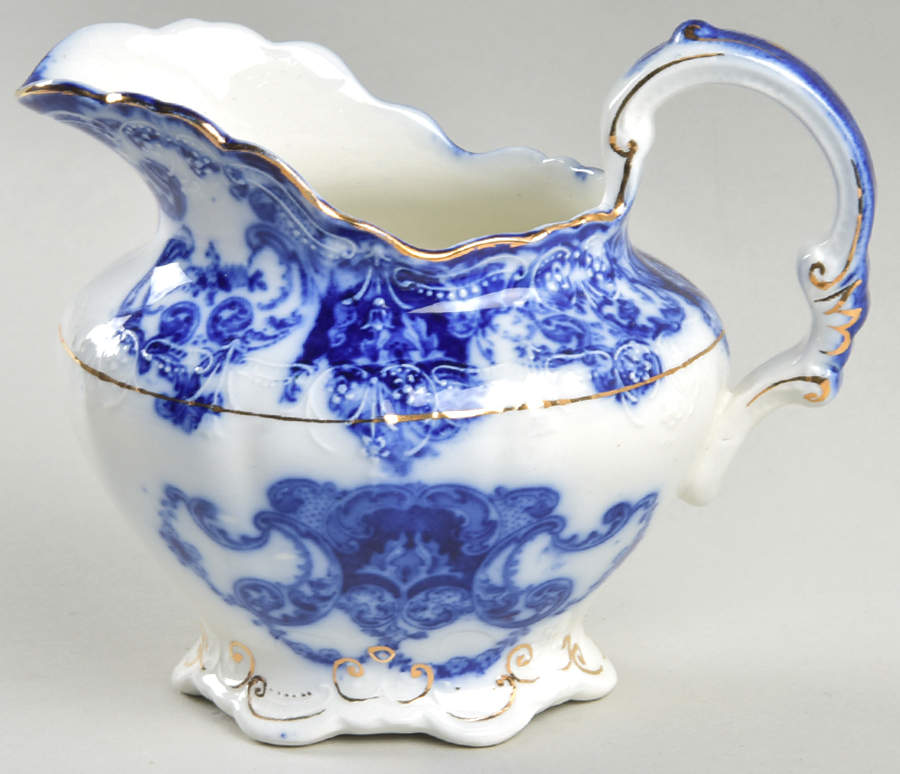 Dainty (Gold Trim, Flow Blue) Creamer by John Maddock & Sons-1