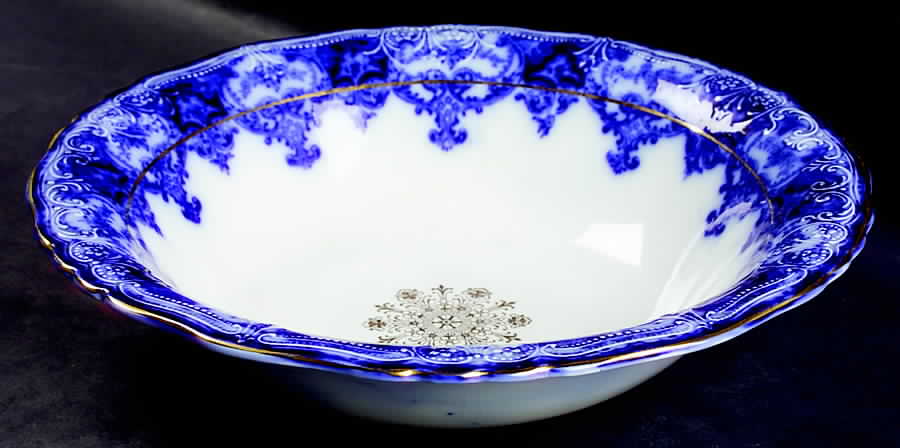 Dainty (Gold Trim, Flow Blue) 10" Round Vegetable Bowl by John Maddock & Sons-1