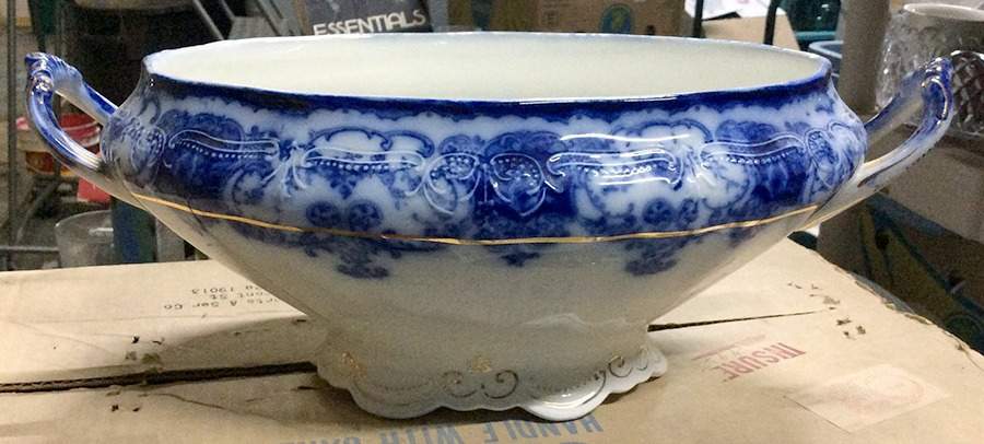 Dainty (Gold Trim, Flow Blue) Oval Tureen No Lid by John Maddock & Sons-1
