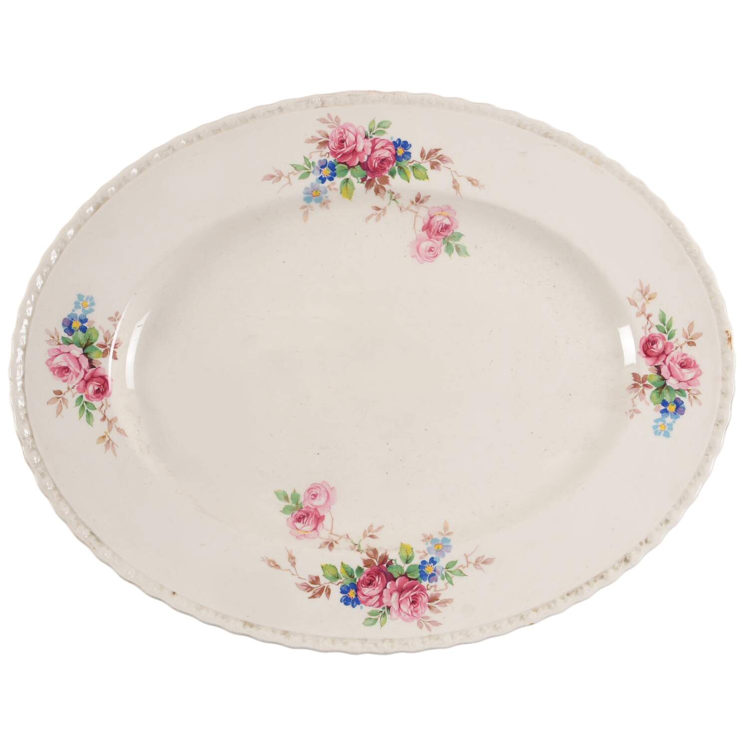 June Roses (Embossed Roses on Edge) 14" Oval Serving Platter by Myott Staffordshire-1