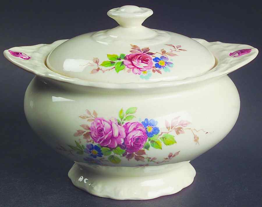 June Roses (Embossed Roses on Edge) Sugar Bowl & Lid by Myott Staffordshire-1