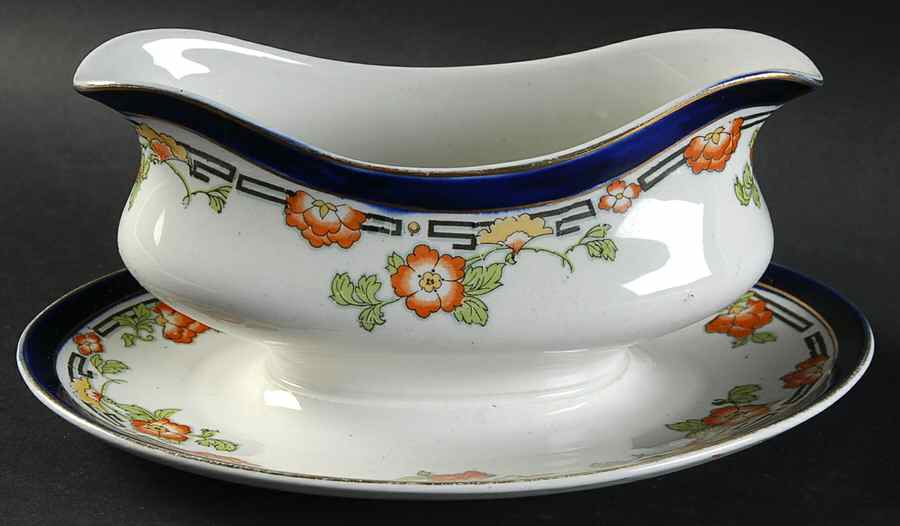 Bleu De Roi 7 Gravy Boat with Attached Underplate by Alfred Meakin-1