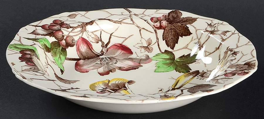 Bourbon Lily Brown Multicolor Rim Soup Bowl by Alfred Meakin-1