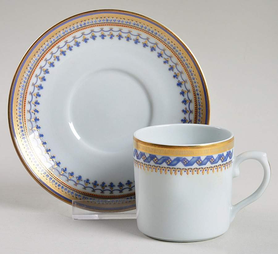 Chinoise Blue Flat Demitasse Cup & Saucer Set by Mottahedeh-1