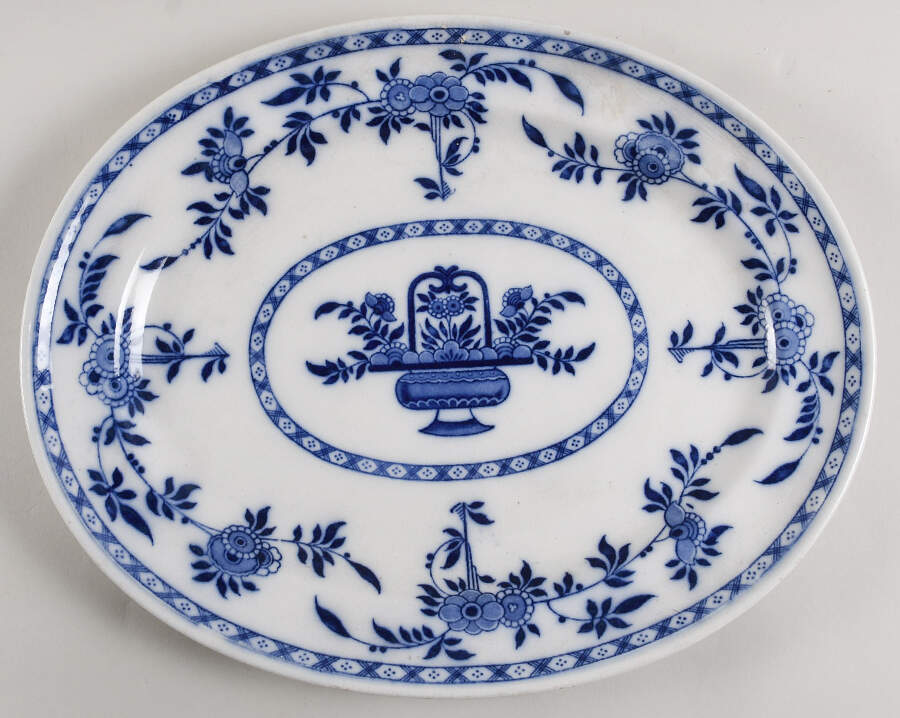 Delft Blue (Off Edge, Embossed Ridge) 15" Oval Serving Platter by Minton-1