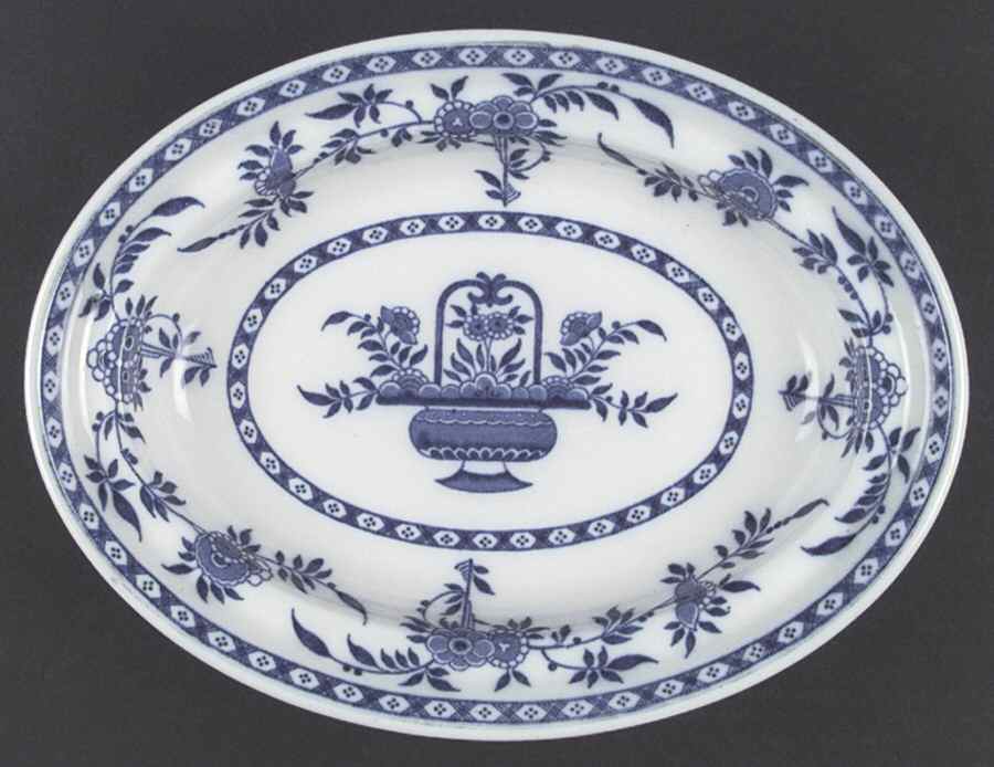 Delft Blue (Off Edge, Embossed Ridge) 13" Oval Serving Platter by Minton-1