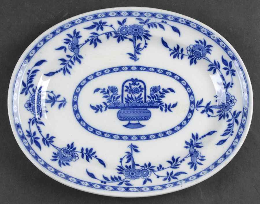 Delft Blue (Off Edge, Embossed Ridge) 10" Oval Serving Platter by Minton-1
