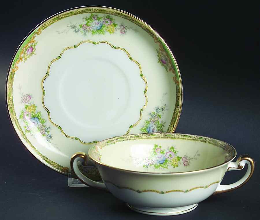 Calais Footed Cream Soup Bowl & Saucer Set by Meito-1