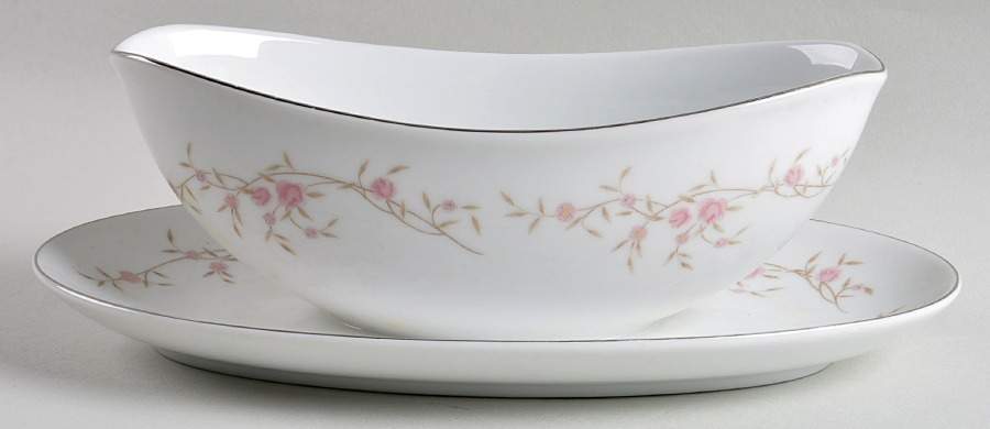 Arbor Rose Gravy Boat with Attached Underplate by Mikasa-1