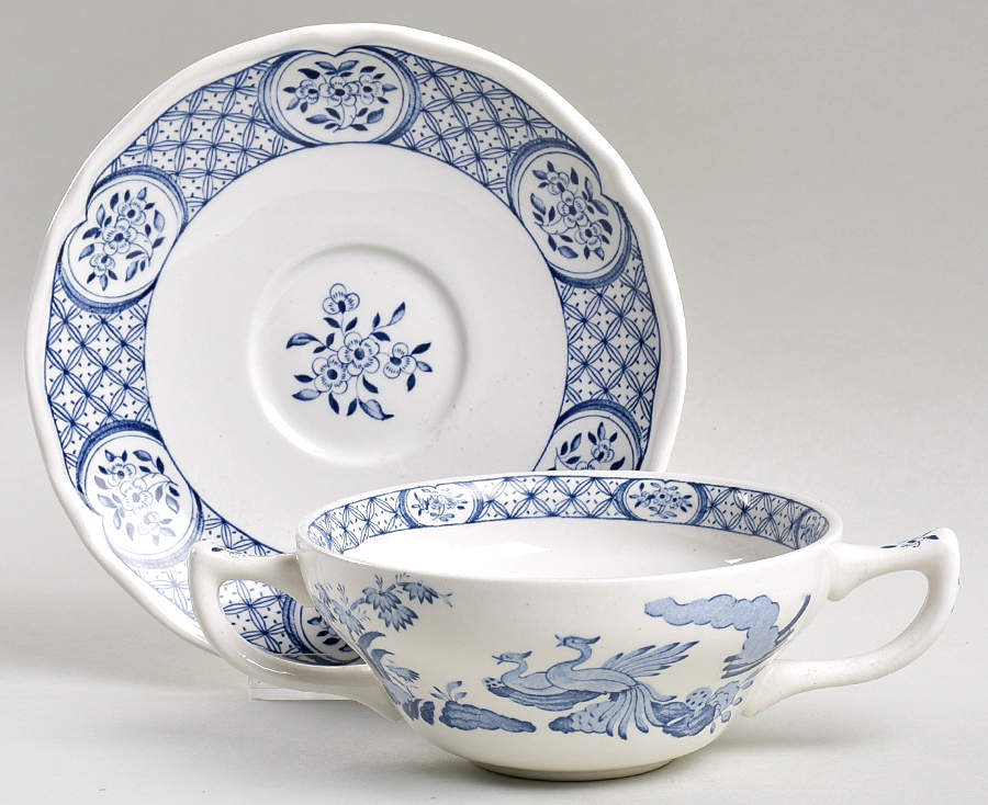 Old Chelsea Blue Flat Cream Soup Bowl & Saucer Set by Mason's-1