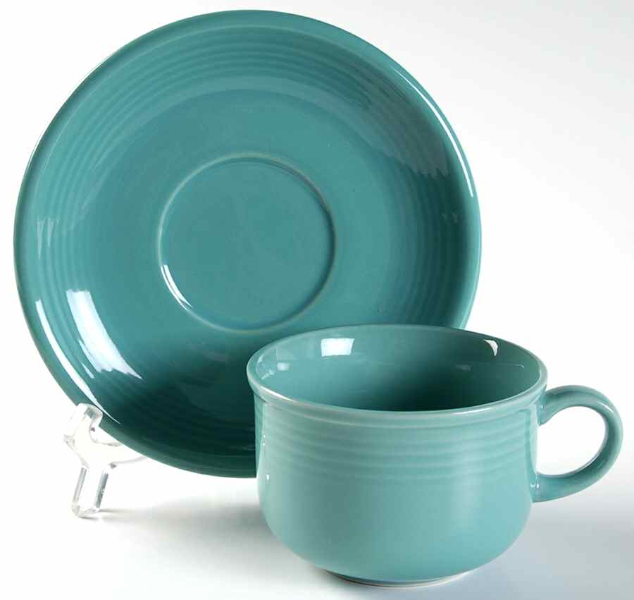 Color Connection Aqua Flat Cup & Saucer Set by Montgomery Ward-1