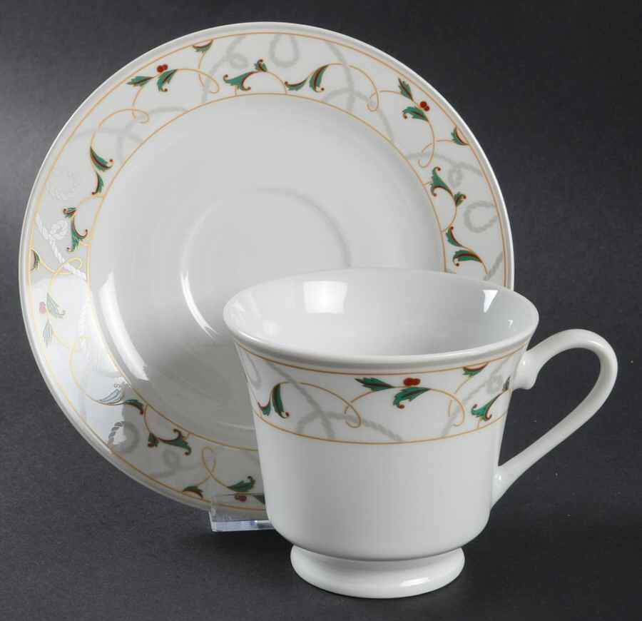 Vintage Holly Footed Cup & Saucer Set by Montgomery Ward-1