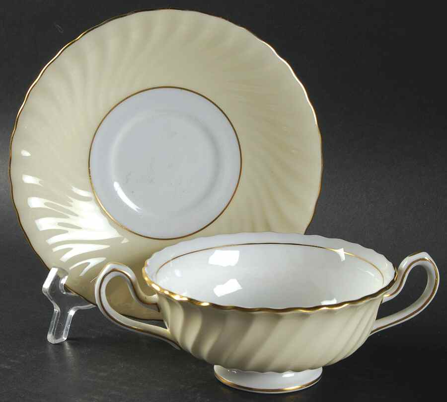S392 Footed Cream Soup Bowl & Saucer Set by Minton-1
