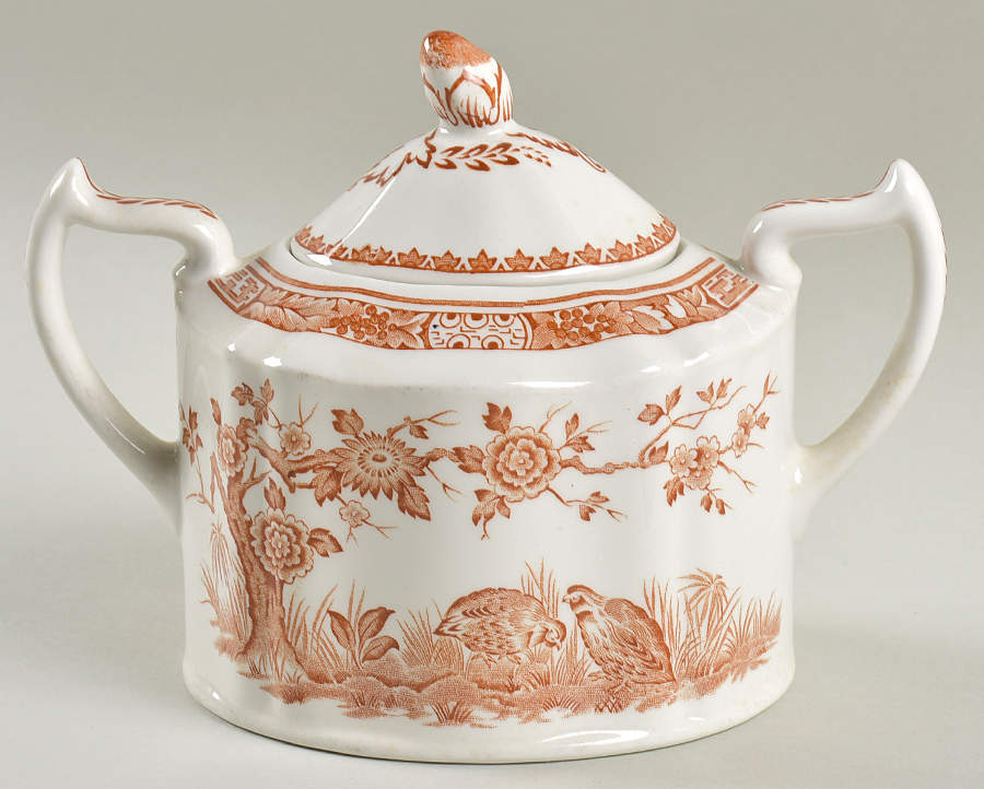 Quail Brown Oversize Sugar Bowl & Lid by Mason's-1