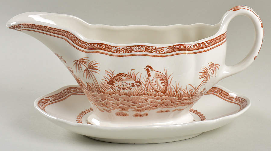 Quail Brown Gravy Boat & Underplate by Mason's-1