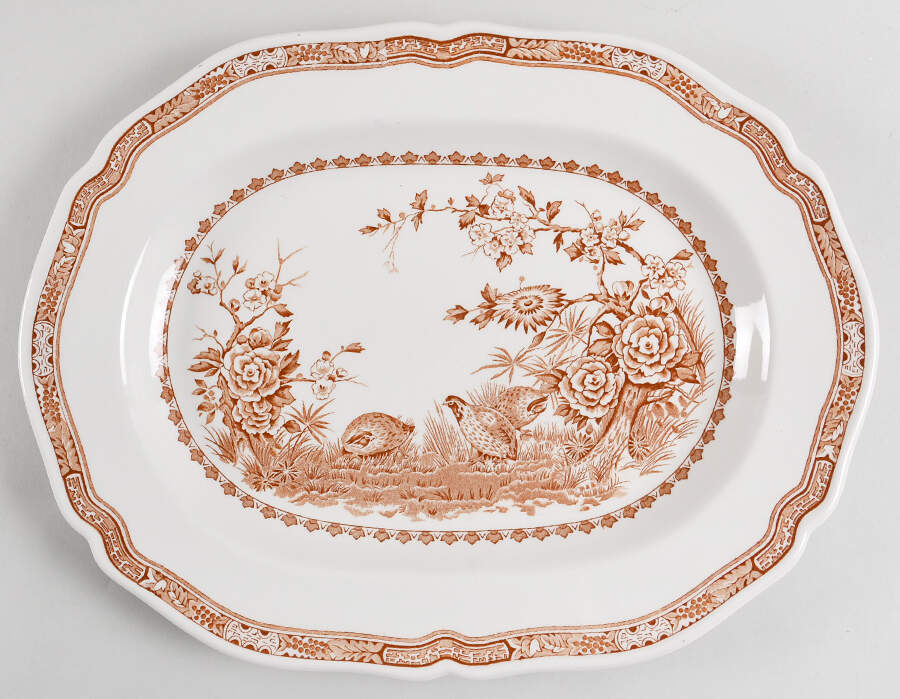 Quail Brown 15" Oval Serving Platter by Mason's-1