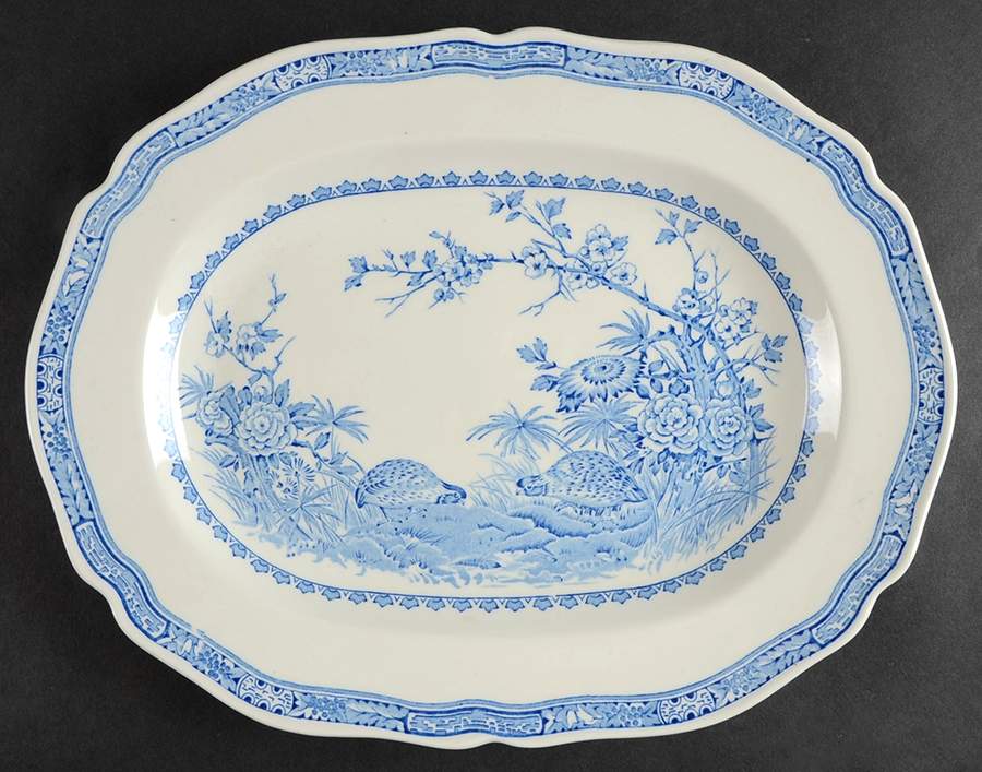 Quail Blue 13" Oval Serving Platter by Mason's-1