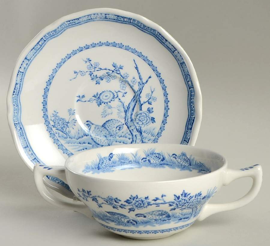 Quail Blue Flat Cream Soup Bowl & Saucer Set by Mason's-1
