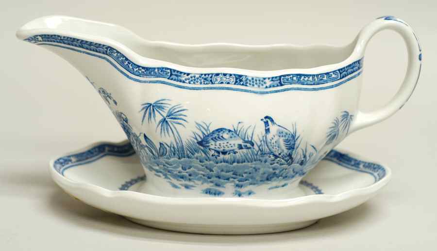 Quail Blue Gravy Boat & Underplate by Mason's-1