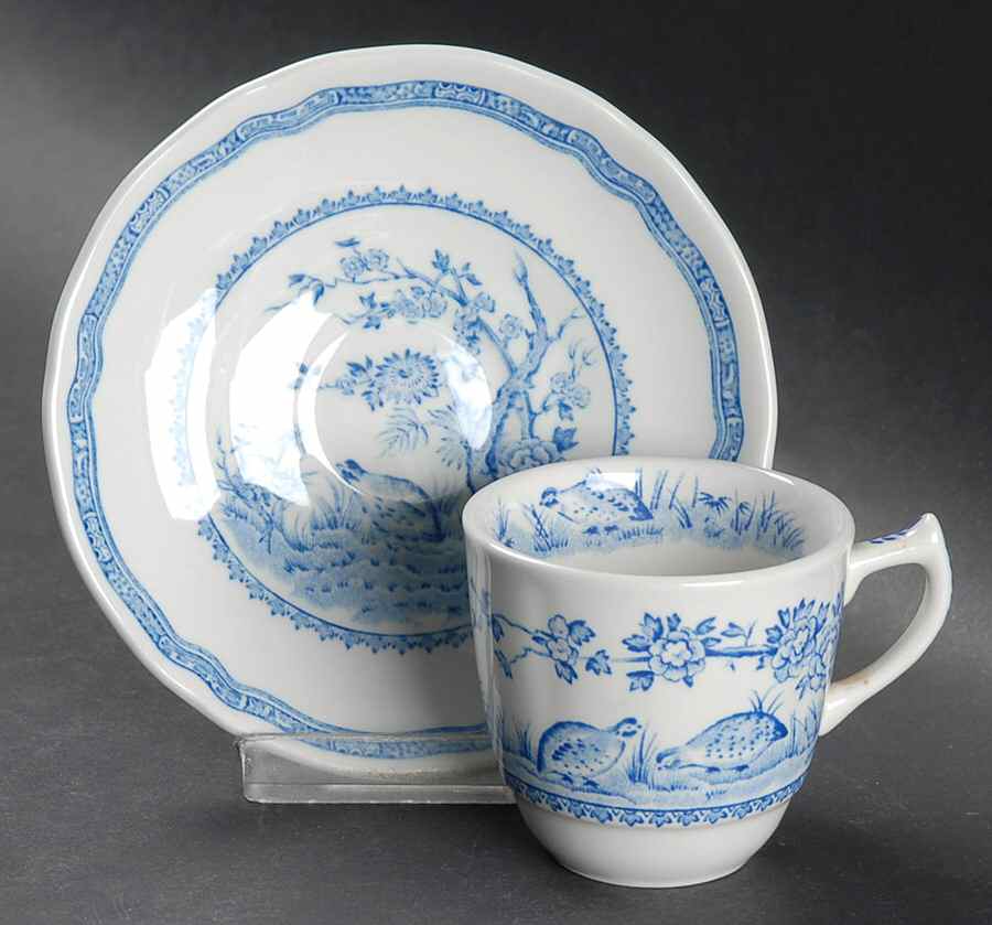 Quail Blue Flat Demitasse Cup & Saucer Set by Mason's-1