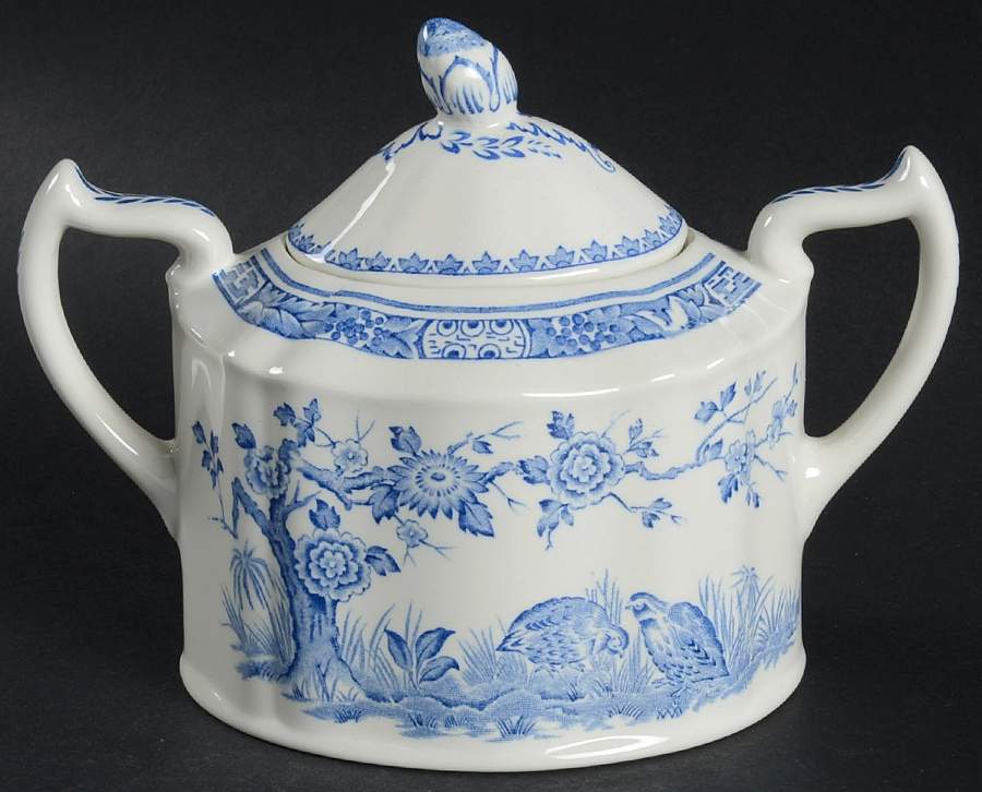 Quail Blue Oversize Sugar Bowl & Lid by Mason's-1
