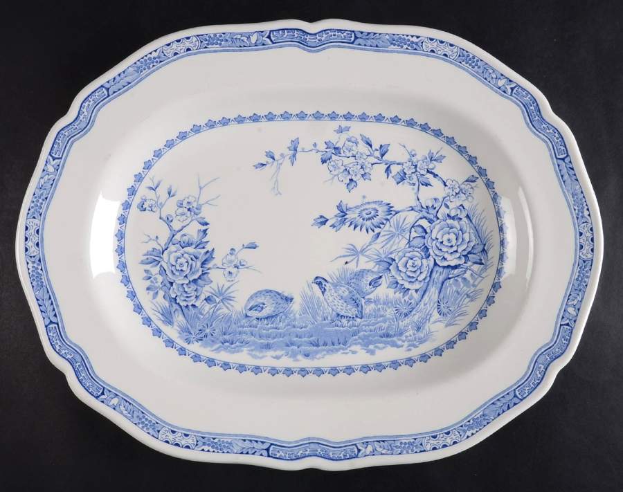 Quail Blue 15" Oval Serving Platter by Mason's-1