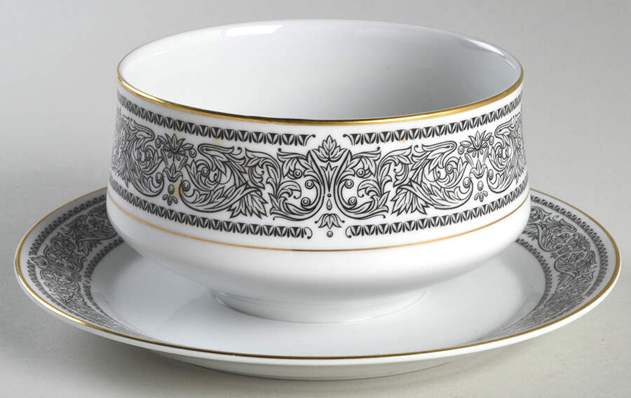 Black Gravy Boat with Attached Underplate by Mikasa-1