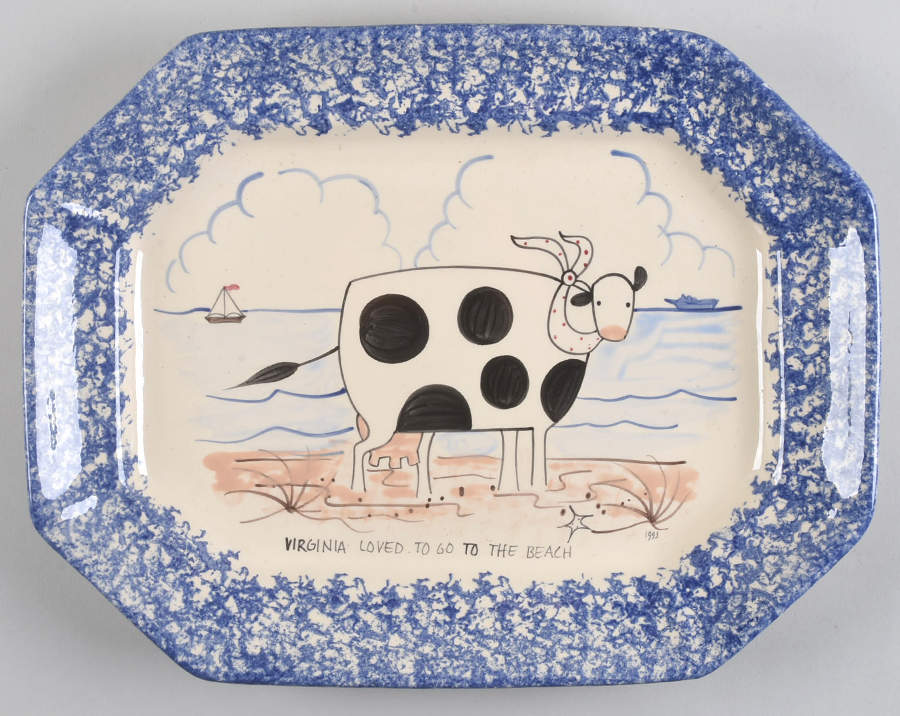 Molly's Cows Blue 14" Octagonal Serving Platter by Molly Dallas-1