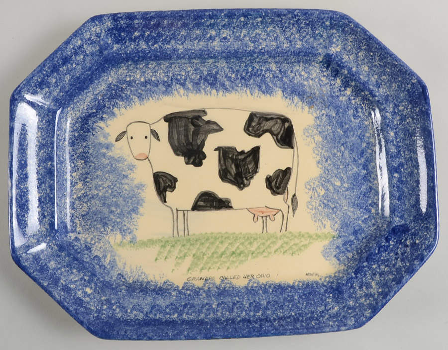 Molly's Cows Blue 14" Oval Serving Platter by Molly Dallas-1