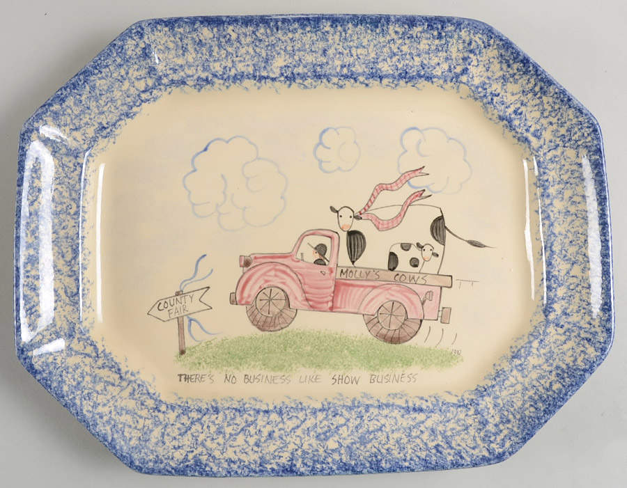 Molly's Cows Blue 14" Oval Serving Platter by Molly Dallas-1