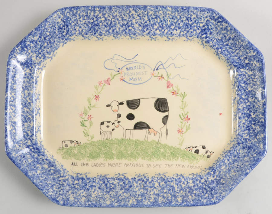 Molly's Cows Blue 14" Oval Serving Platter by Molly Dallas-1