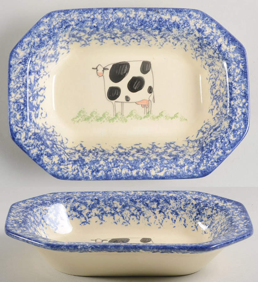 Molly's Cows Blue 7" Oval Vegetable Bowl by Molly Dallas-1
