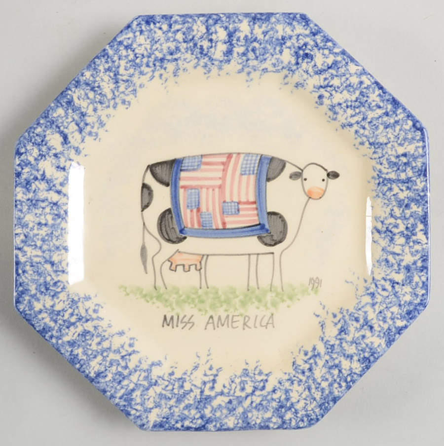 Molly's Cows Blue Octagonal Bread & Butter Plate by Molly Dallas-1