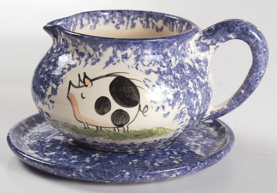 Molly's Cows Blue Round Gravy Boat & Underplate by Molly Dallas-1