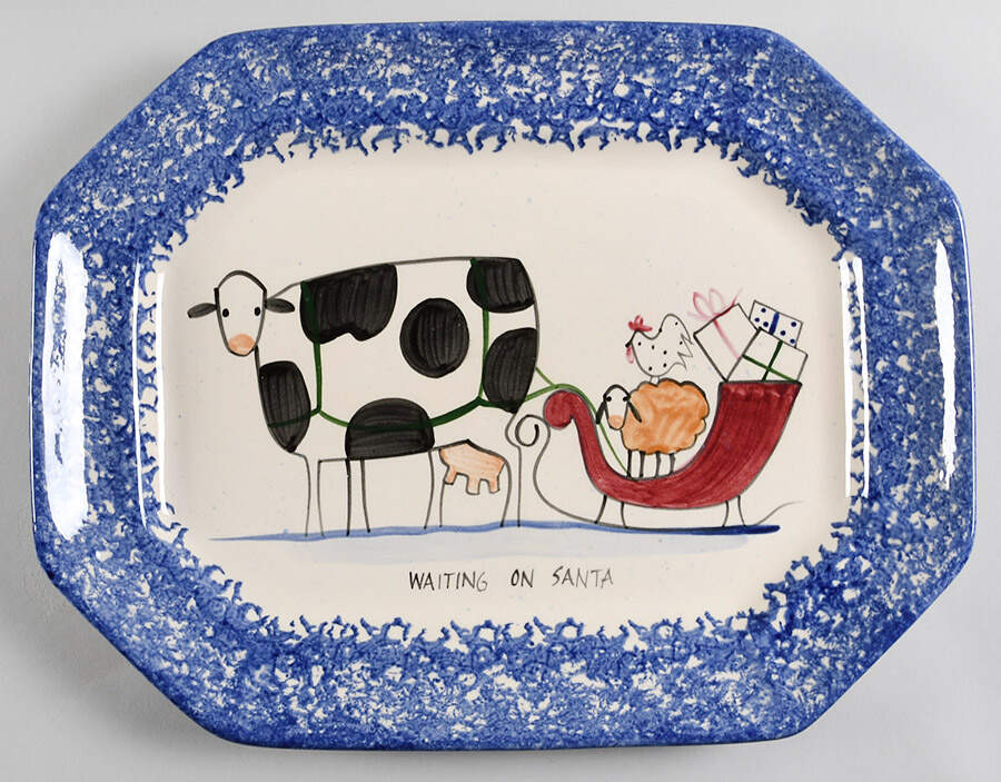 Molly's Cows Blue 14" Octagonal Serving Platter by Molly Dallas-1