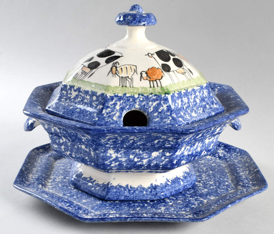 Molly's Cows Blue Tureen & Lid w/Underplate by Molly Dallas-1