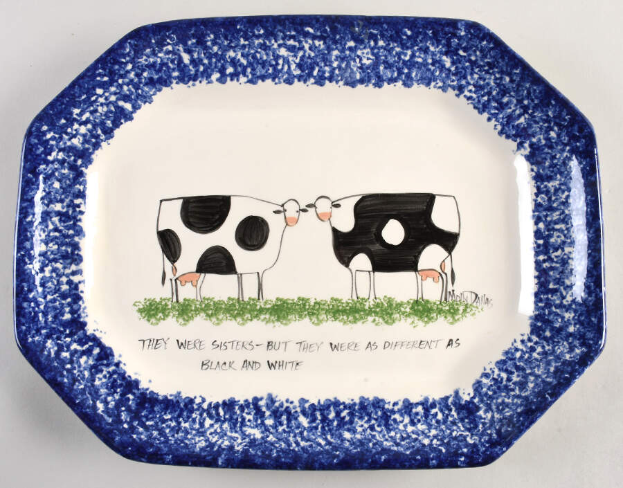 Molly's Cows Blue 14" Octagonal Serving Platter by Molly Dallas-1