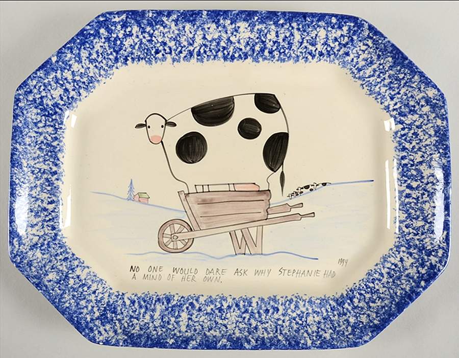 Molly's Cows Blue 14" Octagonal Serving Platter by Molly Dallas-1
