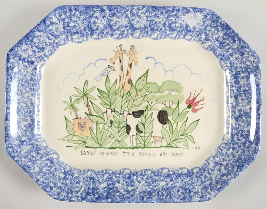 Molly's Cows Blue 14" Octagonal Serving Platter by Molly Dallas-1