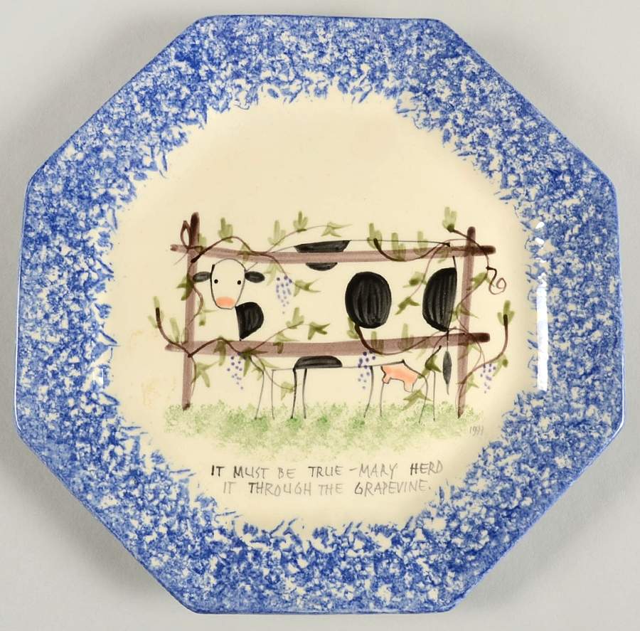 Molly's Cows Blue Octagonal Luncheon Plate by Molly Dallas-1