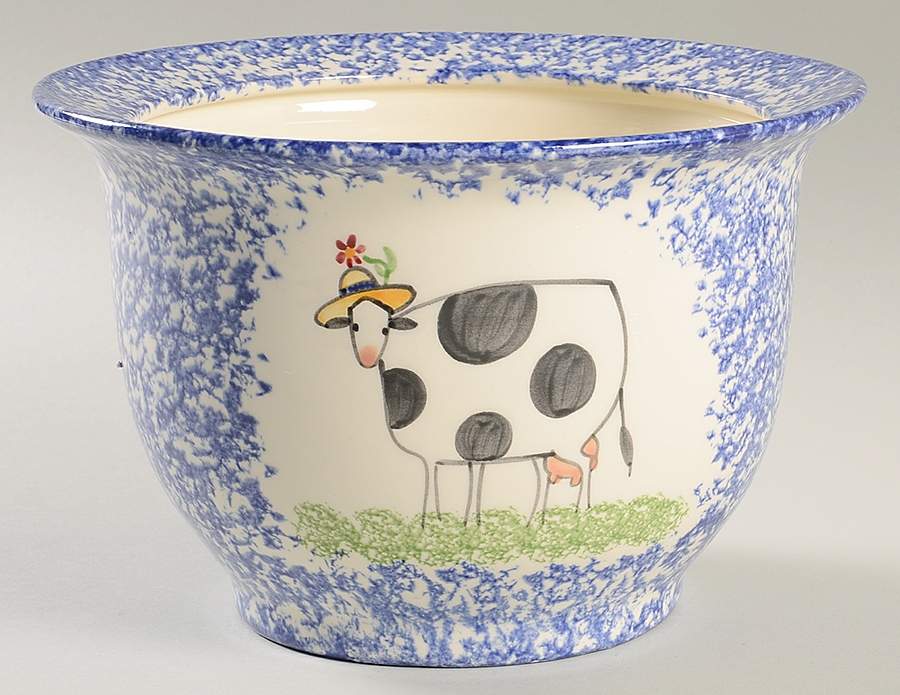 Molly's Cows Blue Bean Pot No Lid by Molly Dallas-1