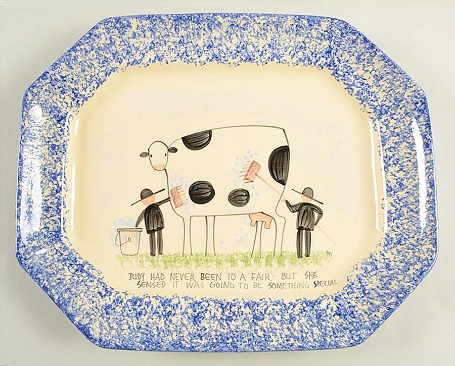 Molly's Cows Blue 14" Octagonal Serving Platter by Molly Dallas-1